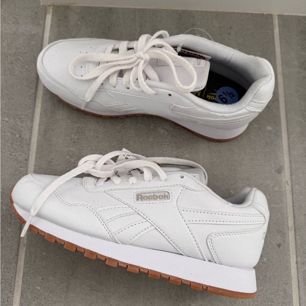 Reebok White Leather Low-Top Sneakers with Gum Sole